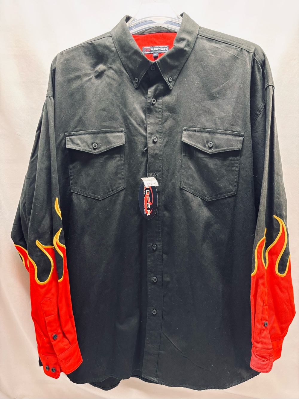 Vintage Roper Black Button Up Shirt Men’s XXL Red Flames Western W Pockets NWT